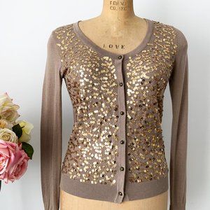 LOVE 21 Brown Knitted Size XS Cotton Cardigan with Gold Sequins Adornment
